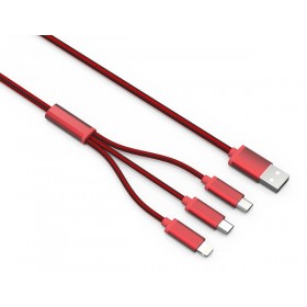 LDNIO 3 in 1 1.2 meter 2.1A 2 Micro USB 1 Lightning USB 2.0 Cable-RED
